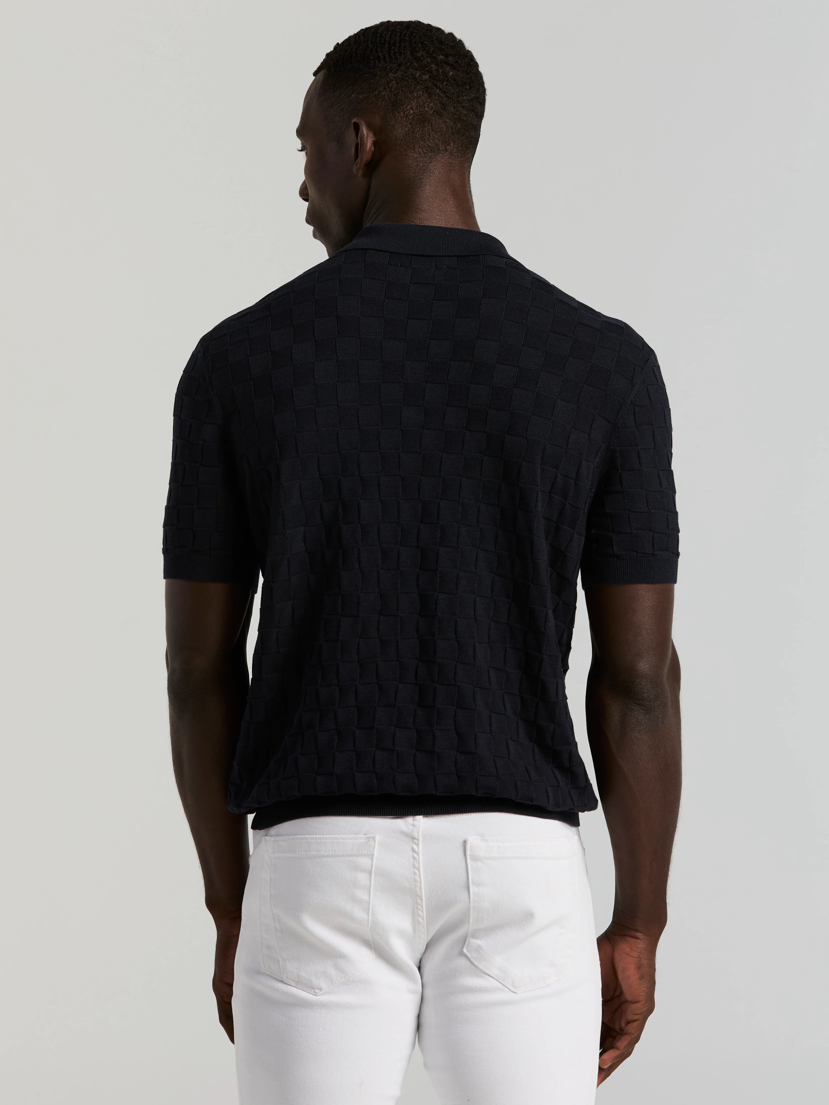 Square Pattern Open Collar Polo - Image 3
