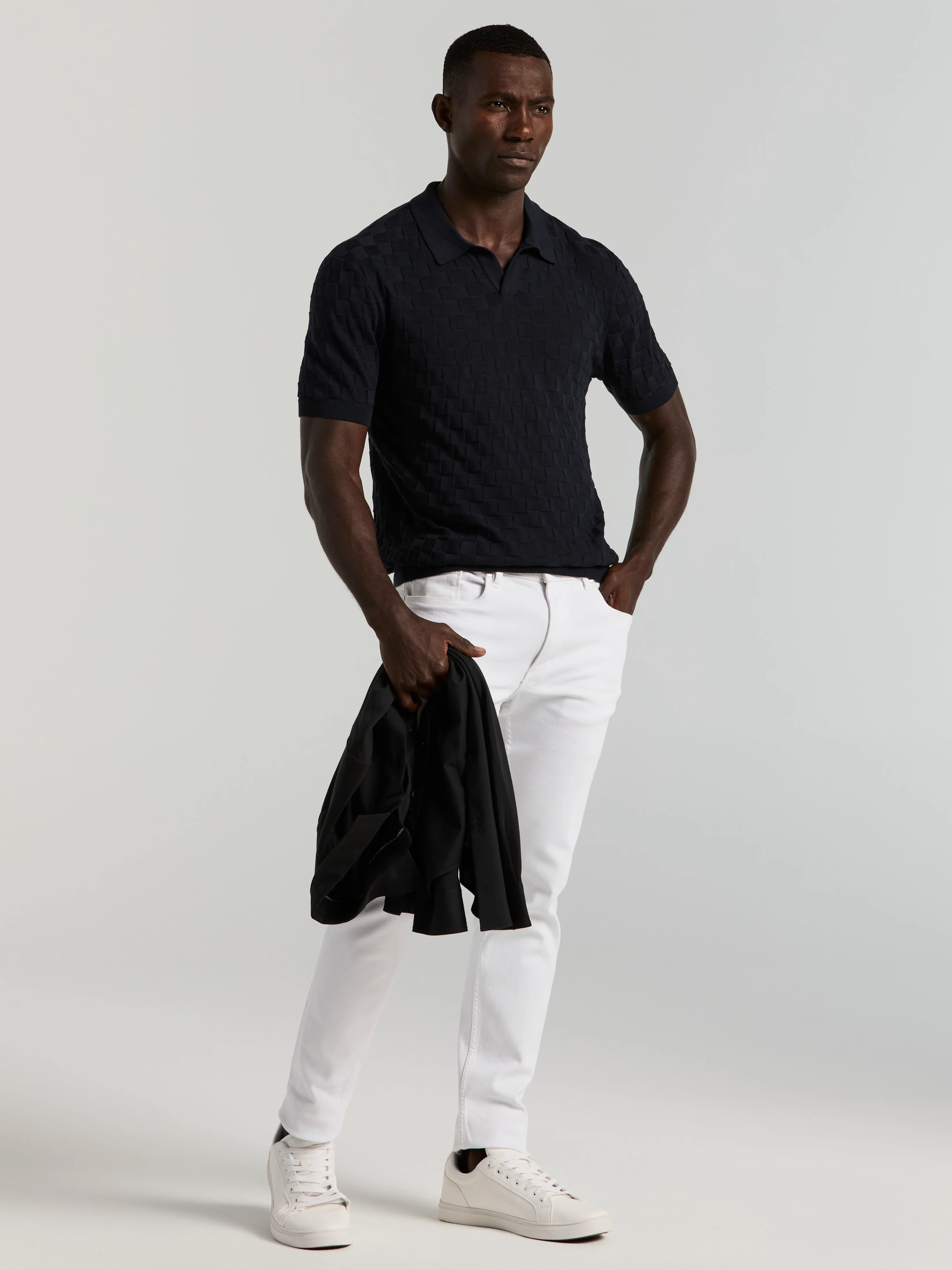 Square Pattern Open Collar Polo - Image 5