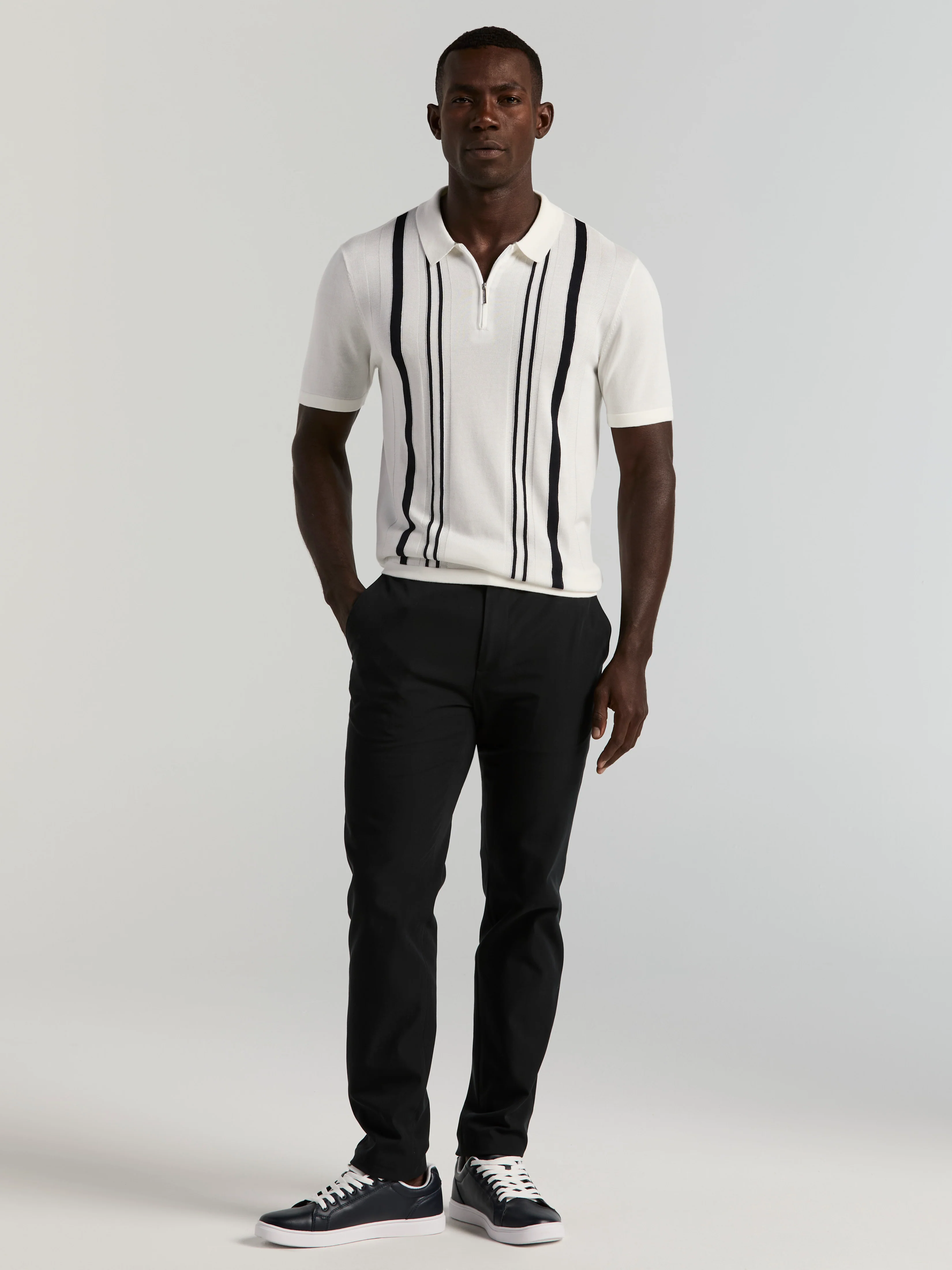 Cotton Modal Striped Zip Sweater Polo - Image 10