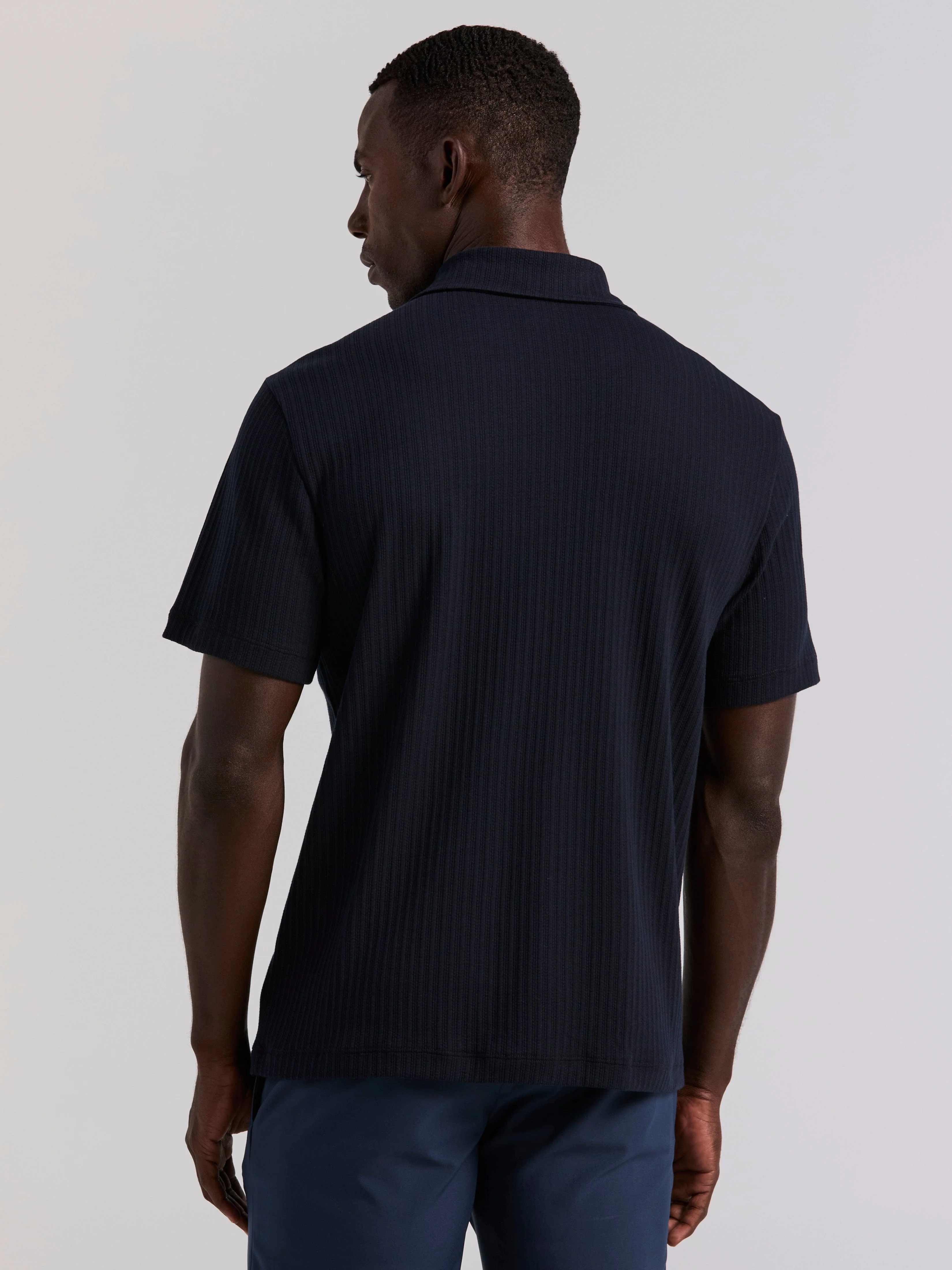 Vertical Stripe Jacquard Button Front Polo - Image 4