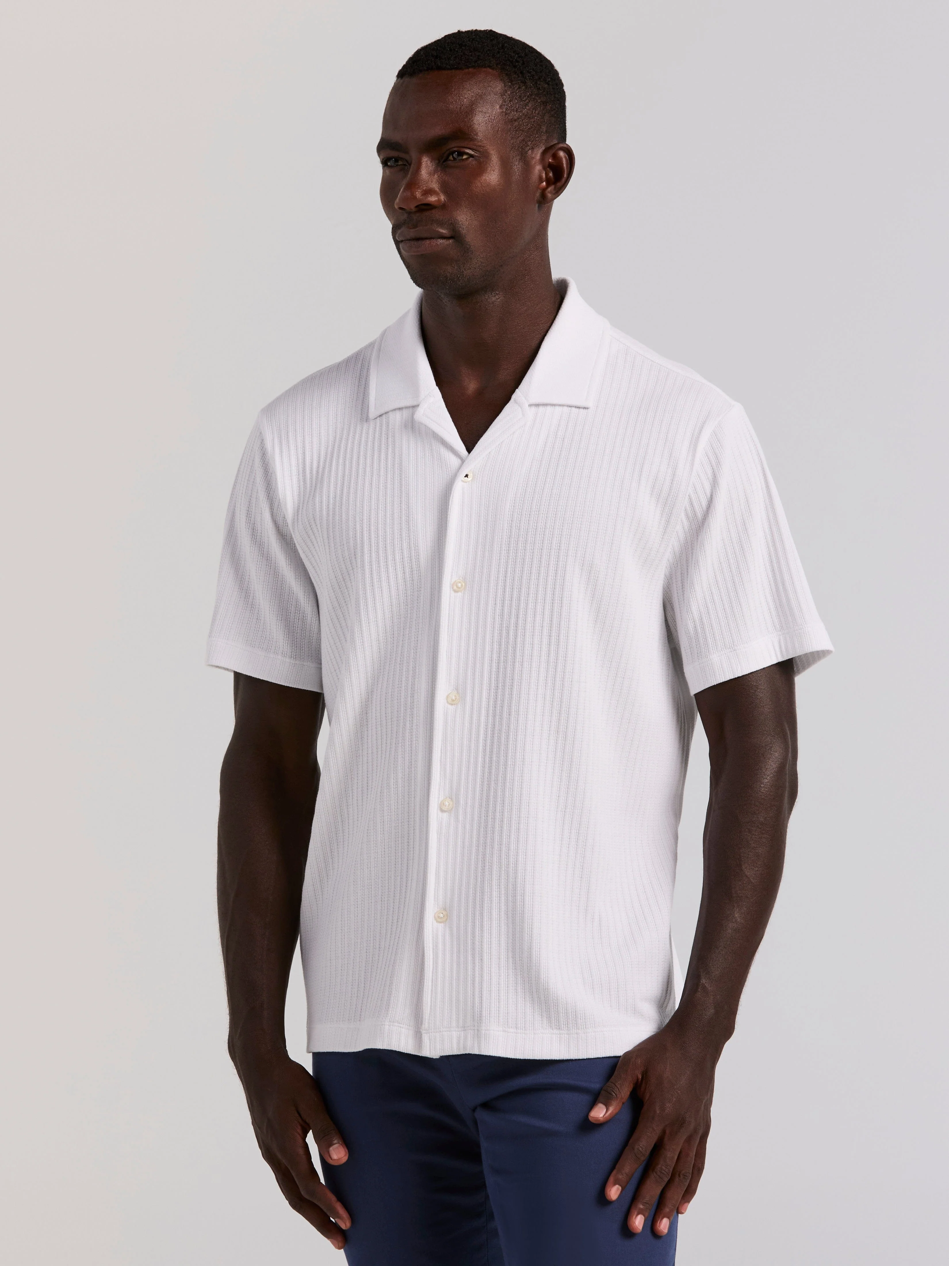 Vertical Stripe Jacquard Button Front Polo - Image 6