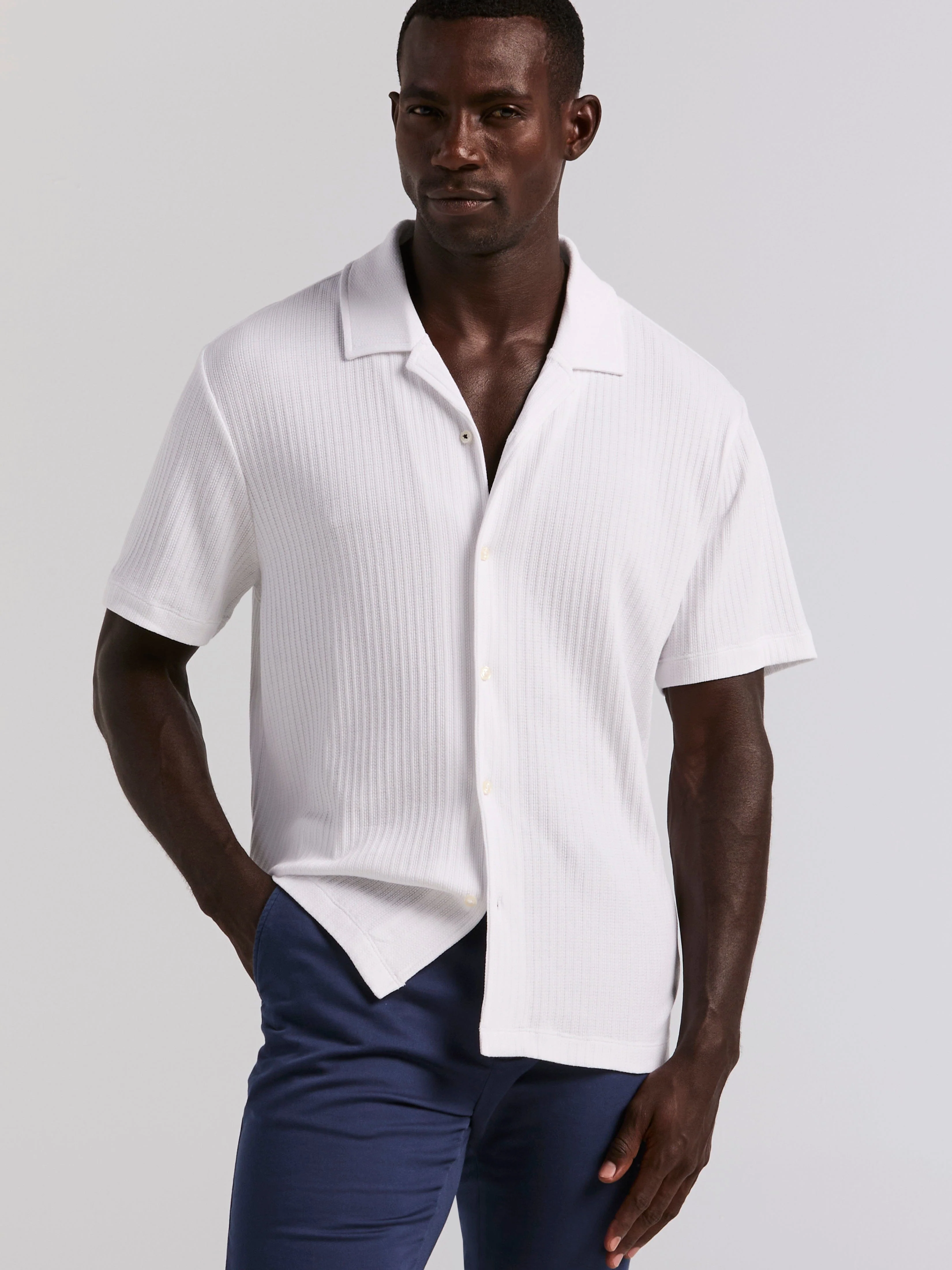 Vertical Stripe Jacquard Button Front Polo - Image 8