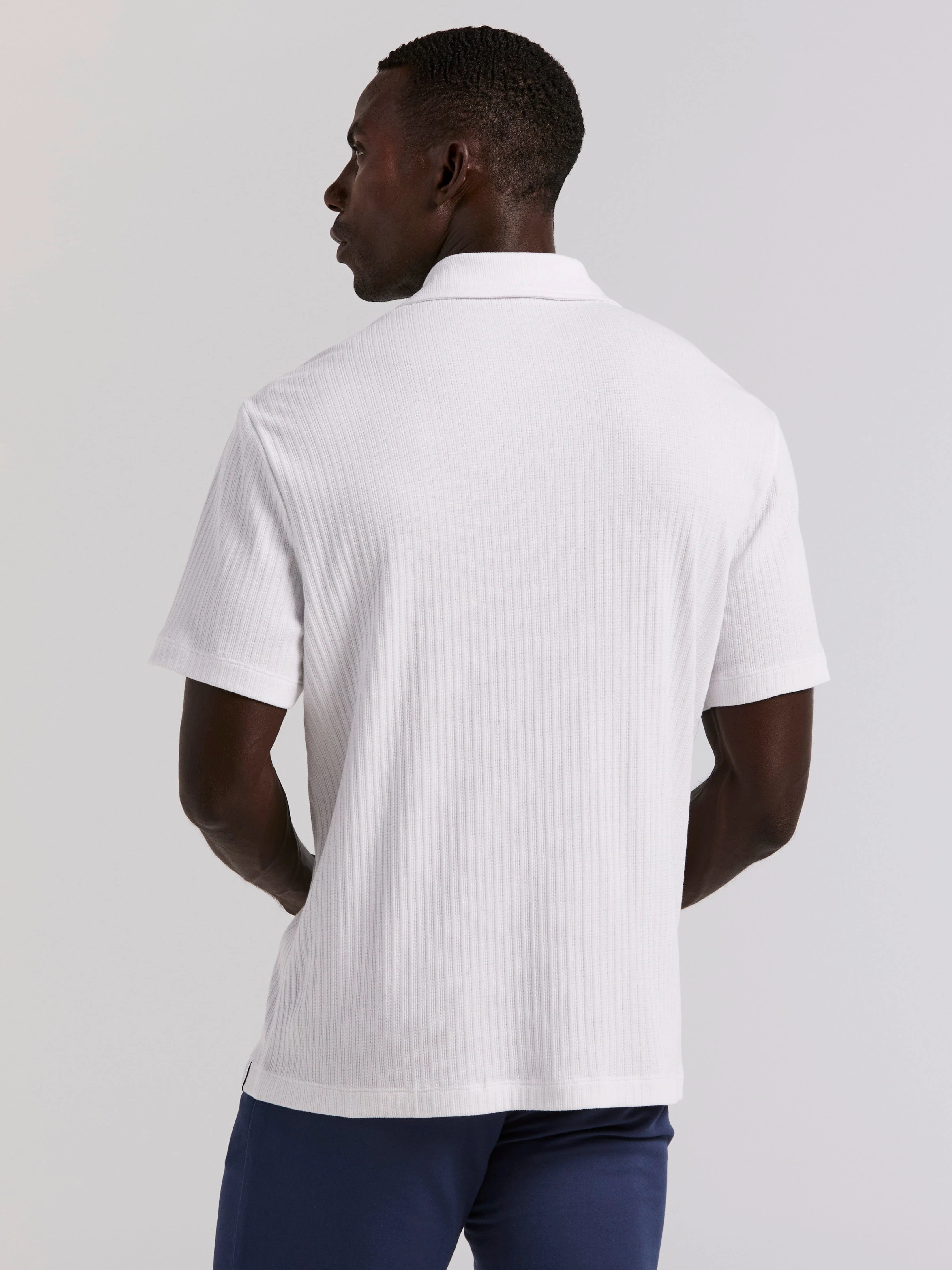 Vertical Stripe Jacquard Button Front Polo - Image 9