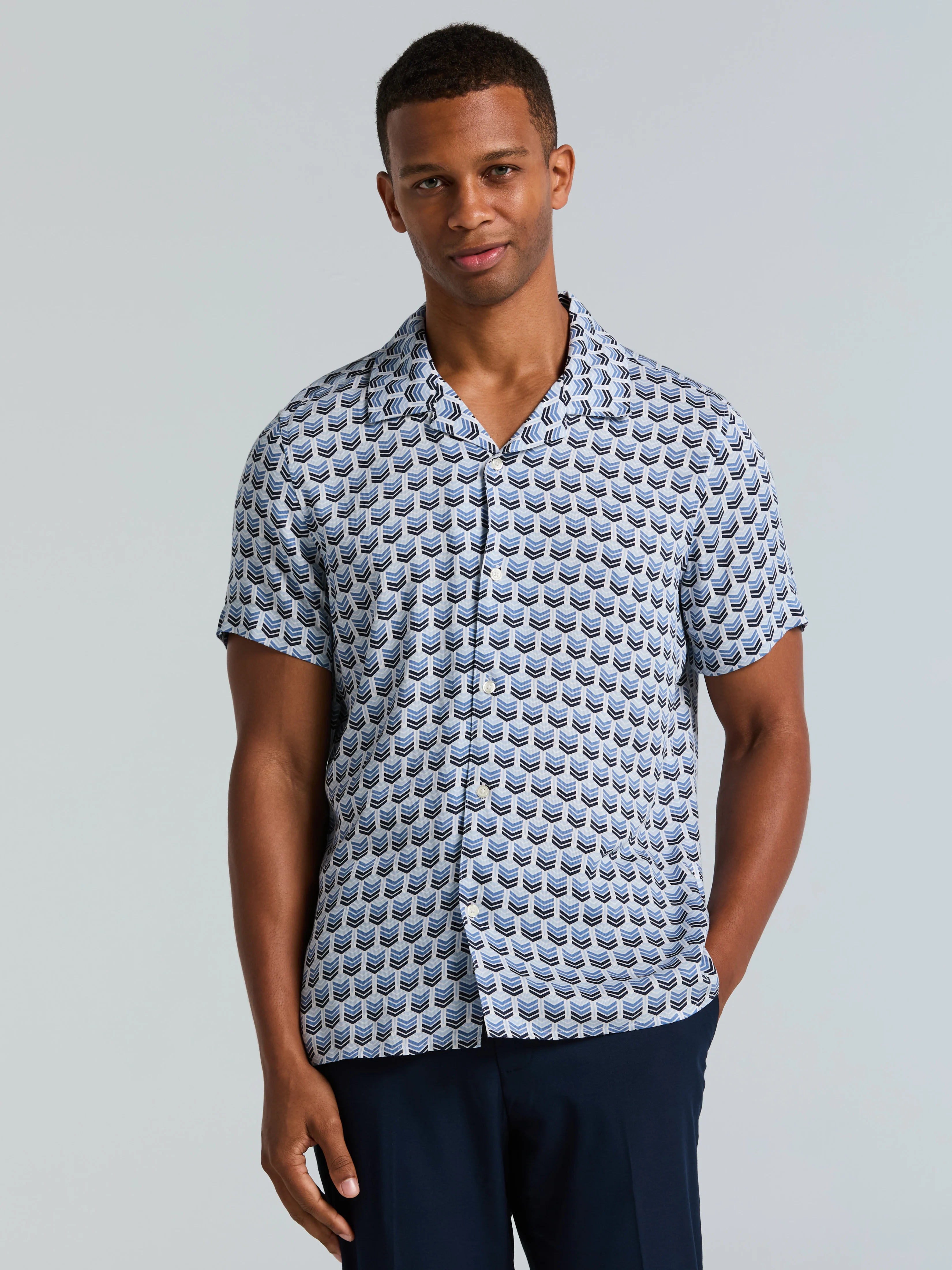 Dobby Print Camp Collar Shirt