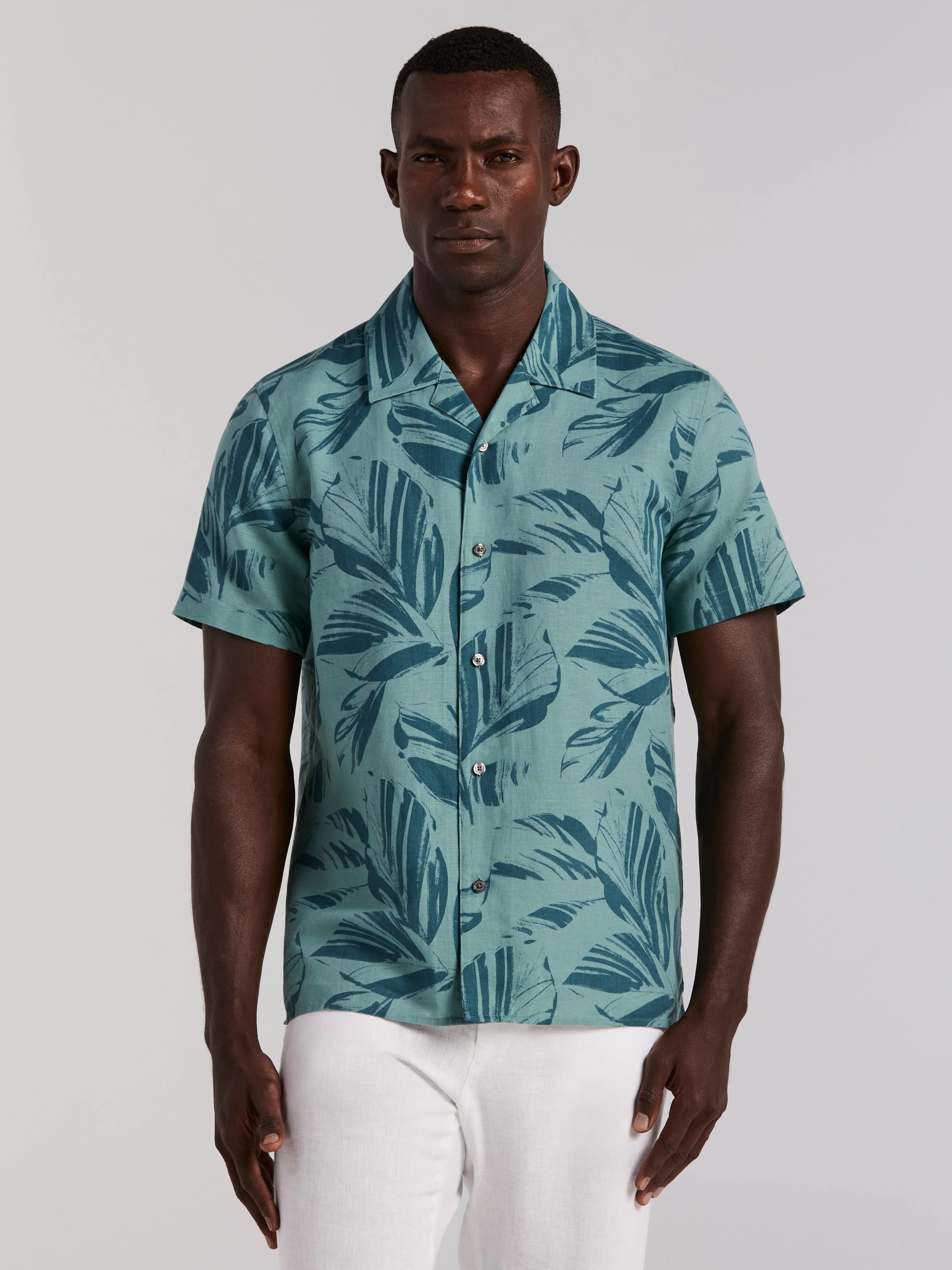 Leaf Print Camp Collar Shirt - Image 5