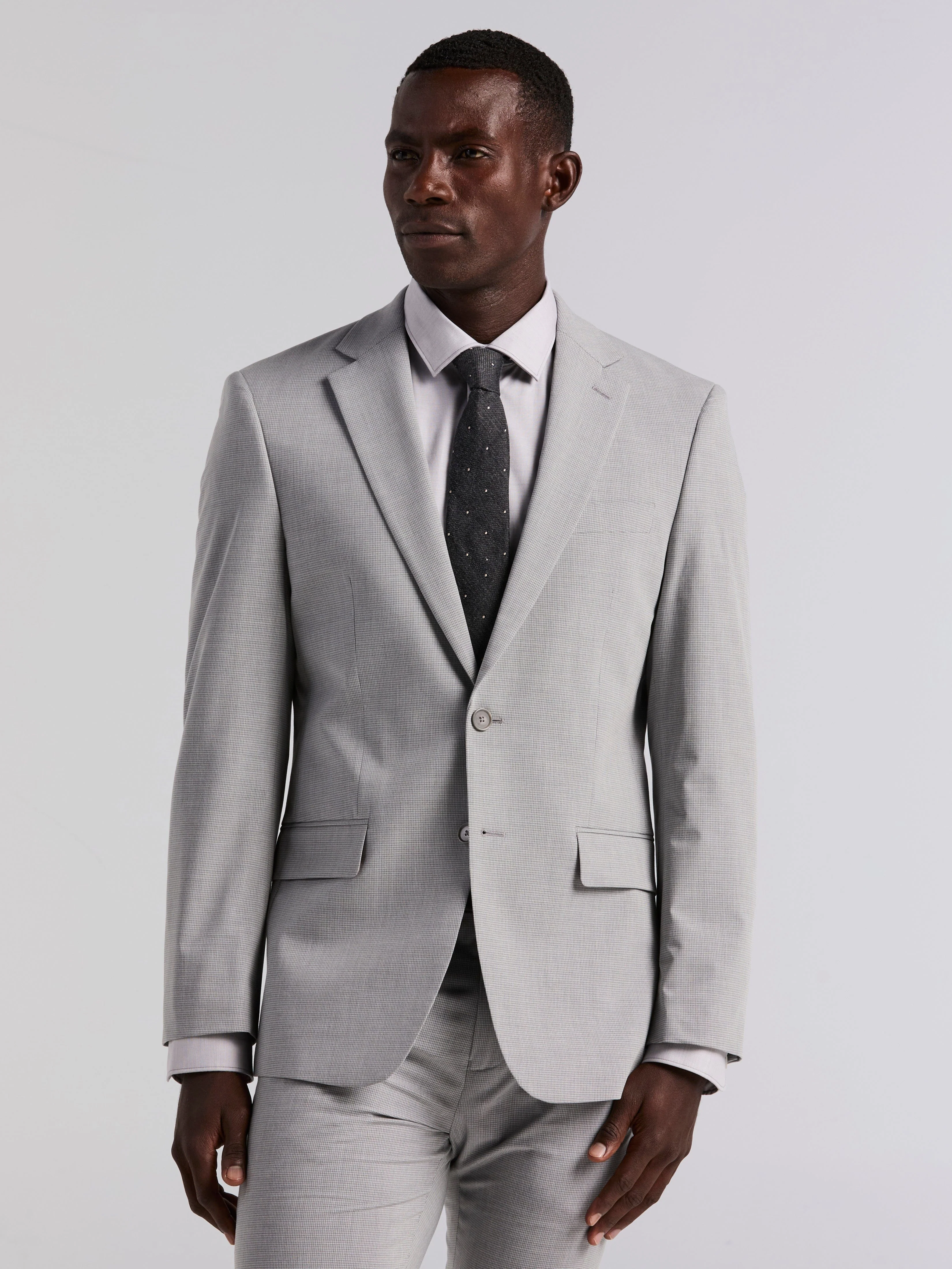 Slim Fit Mini Grid Pattern Suit Jacket