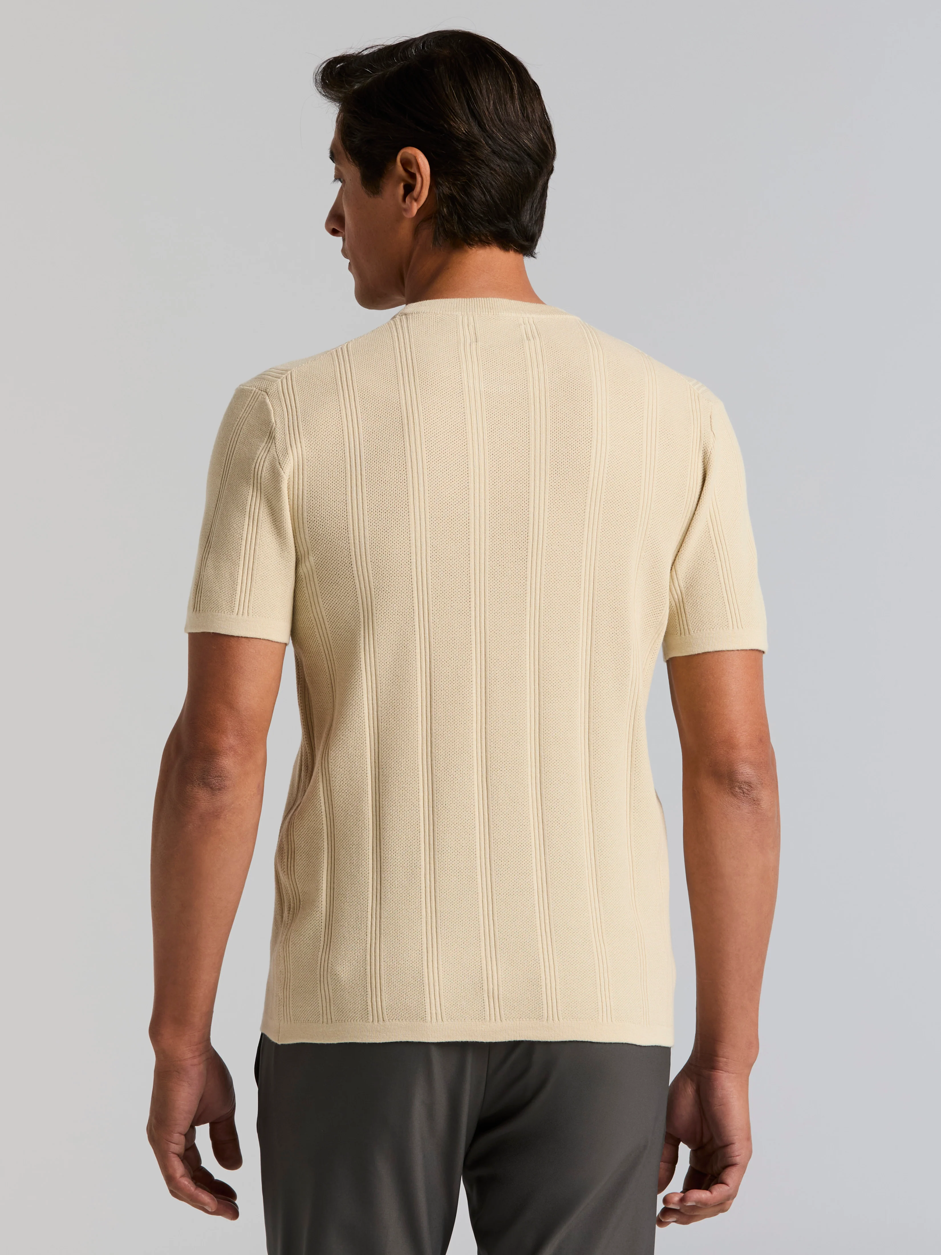 Tech Knit Mesh Striped Crew Neck Shirt - Image 3