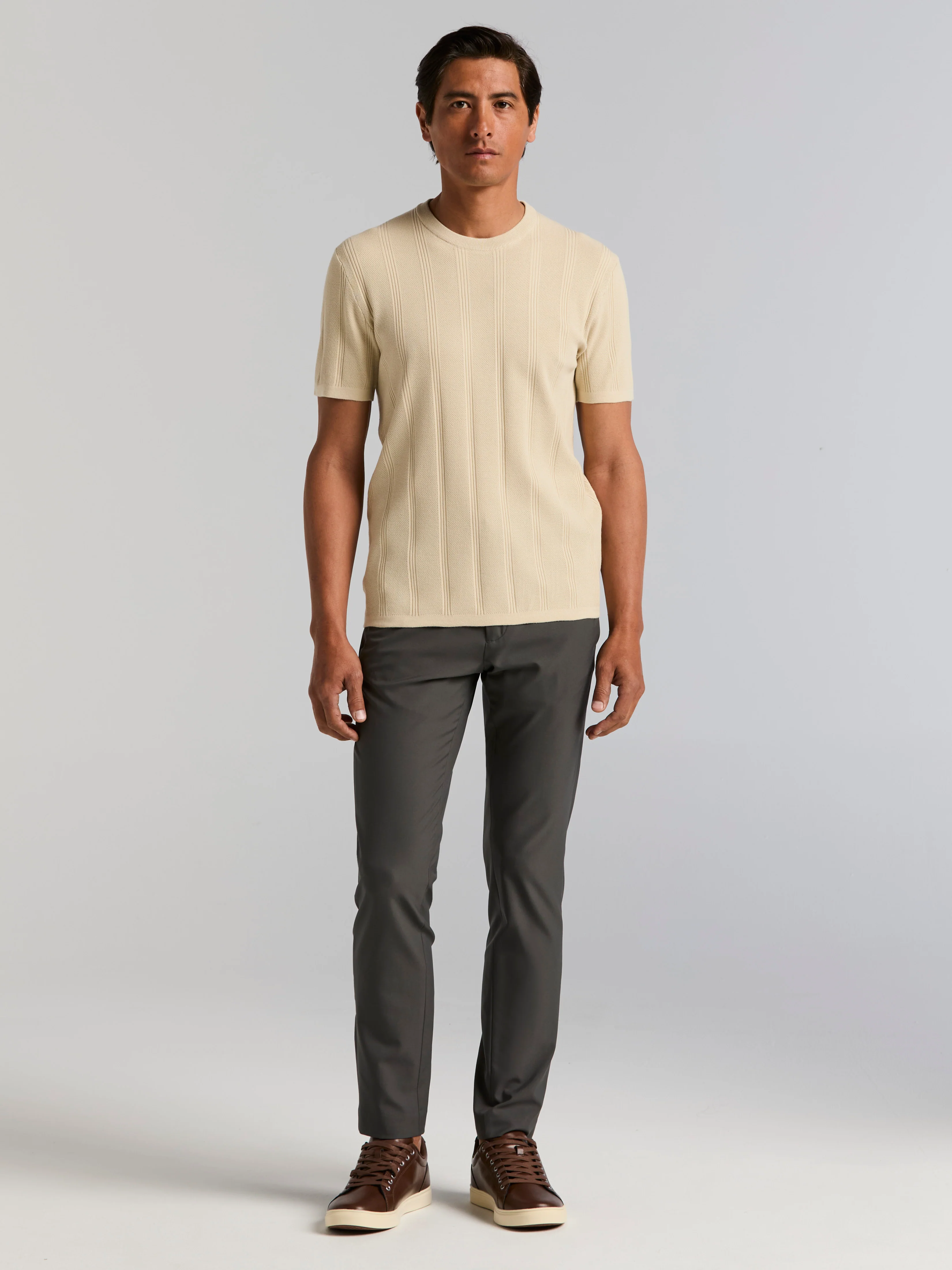 Tech Knit Mesh Striped Crew Neck Shirt - Image 4