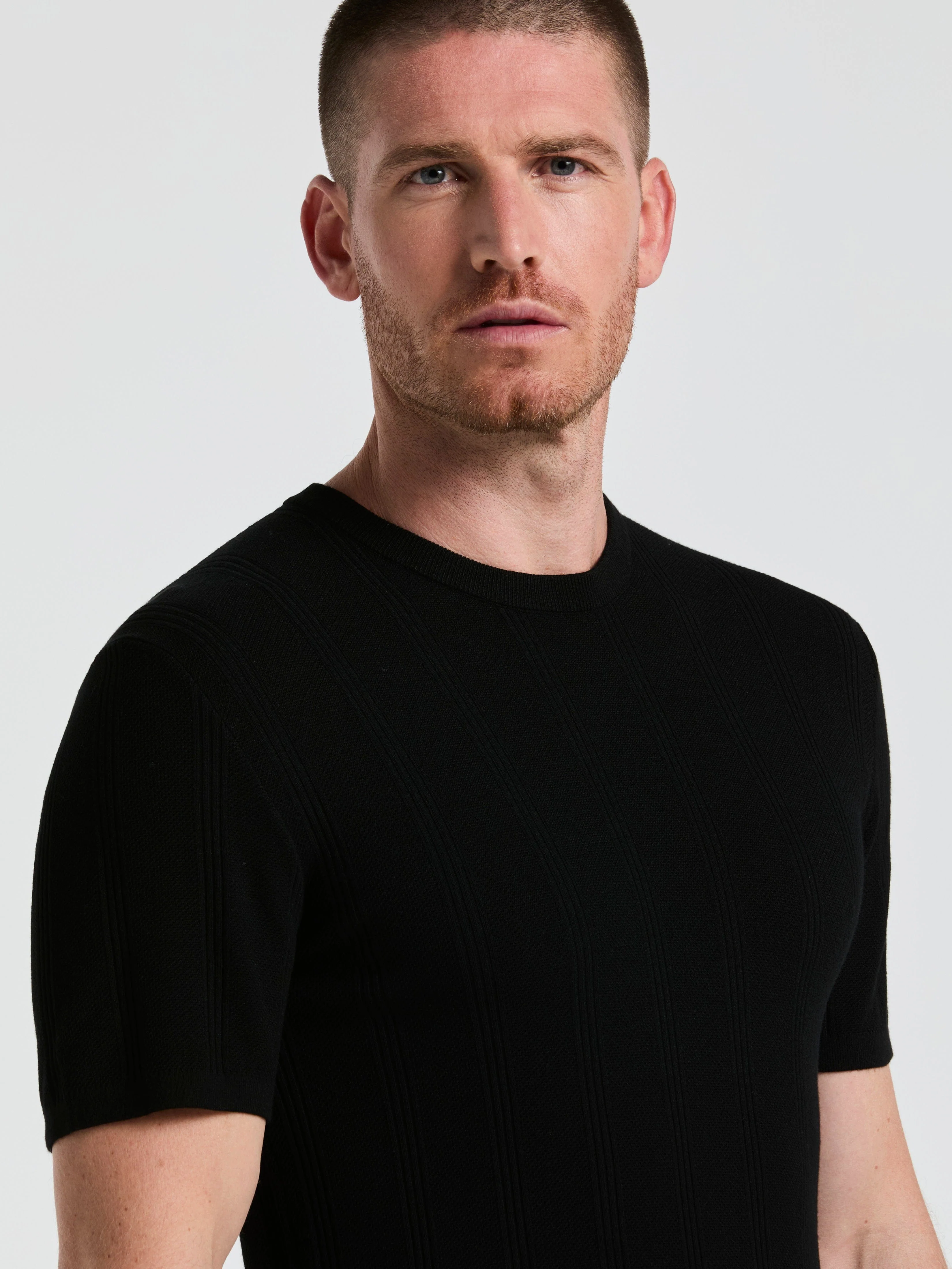 Tech Knit Mesh Striped Crew Neck Shirt - Image 7