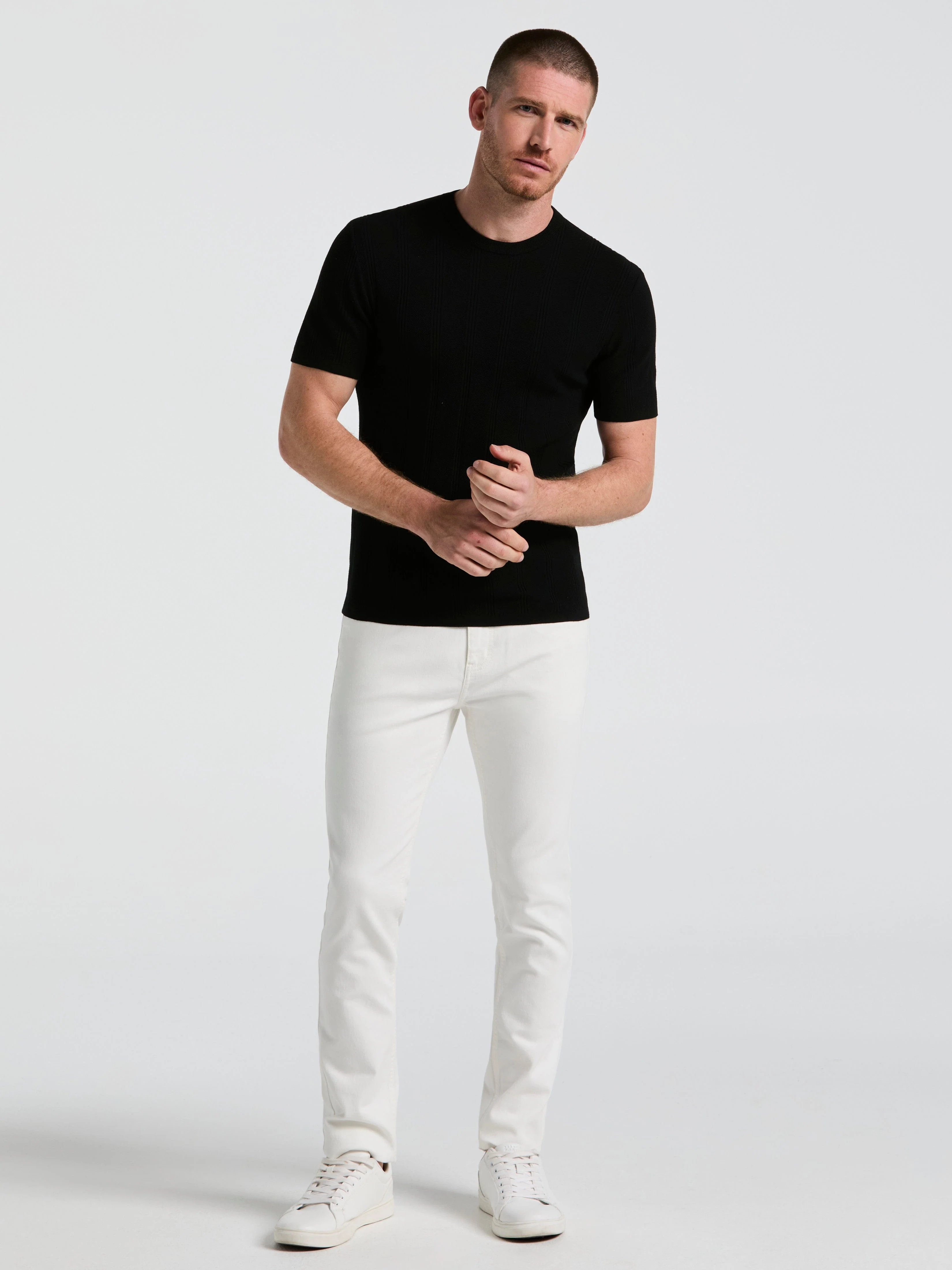 Tech Knit Mesh Striped Crew Neck Shirt - Image 8