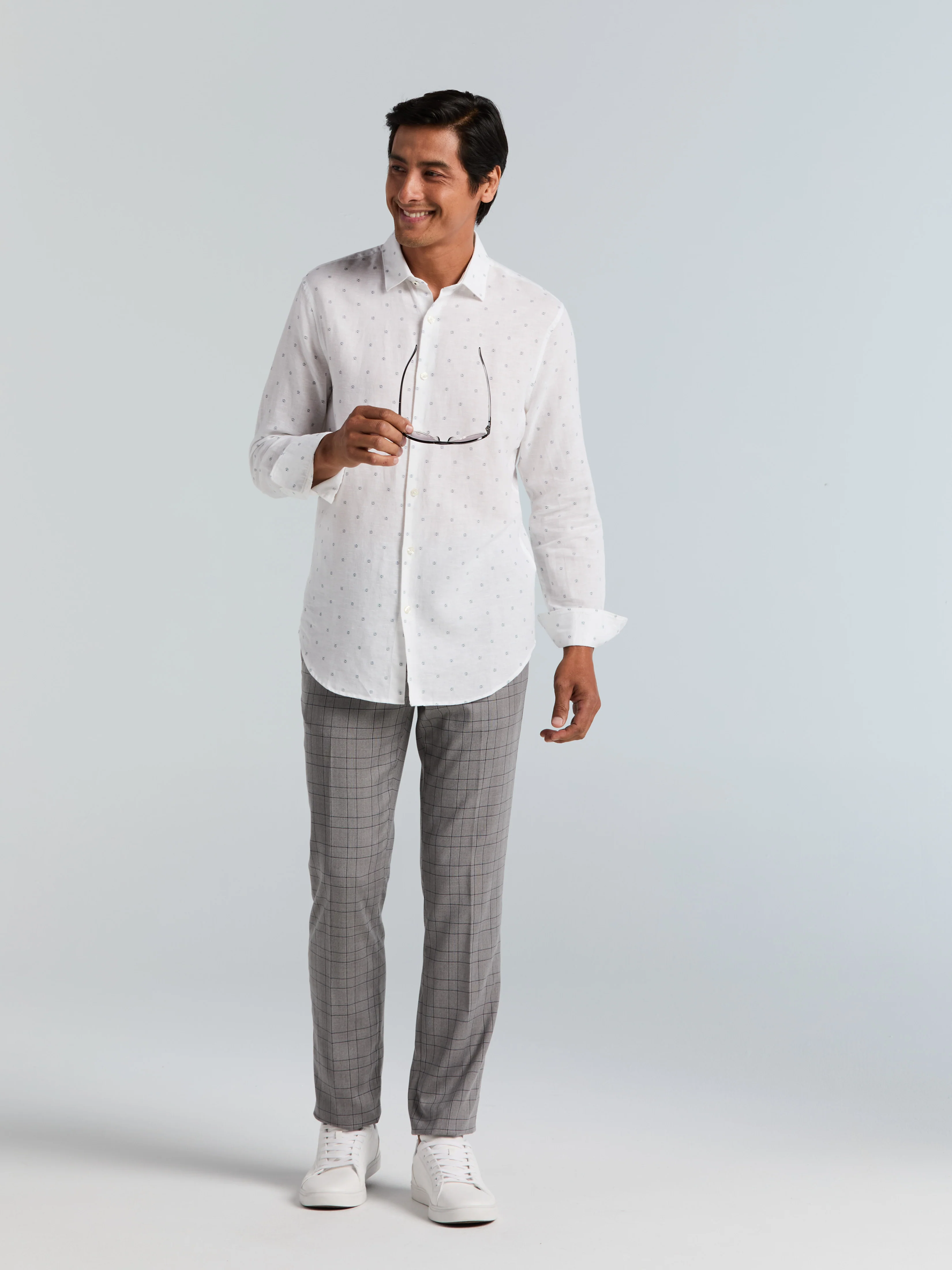 Untucked Linen Blend Geo Dot Print Shirt - Image 6